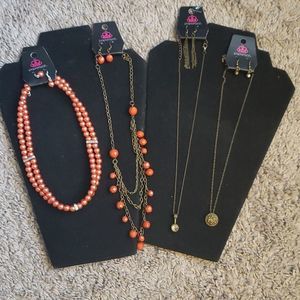 Paparazzi Orange And Bronze Neckace And Earring   Sets - Four Sets